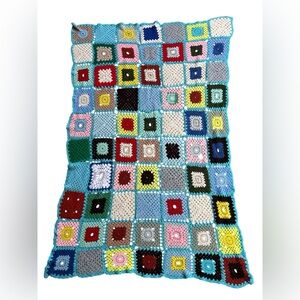 Retro Granny Square Crochet Afghan Blanket Throw Handmade Colorful 63x42” Boho